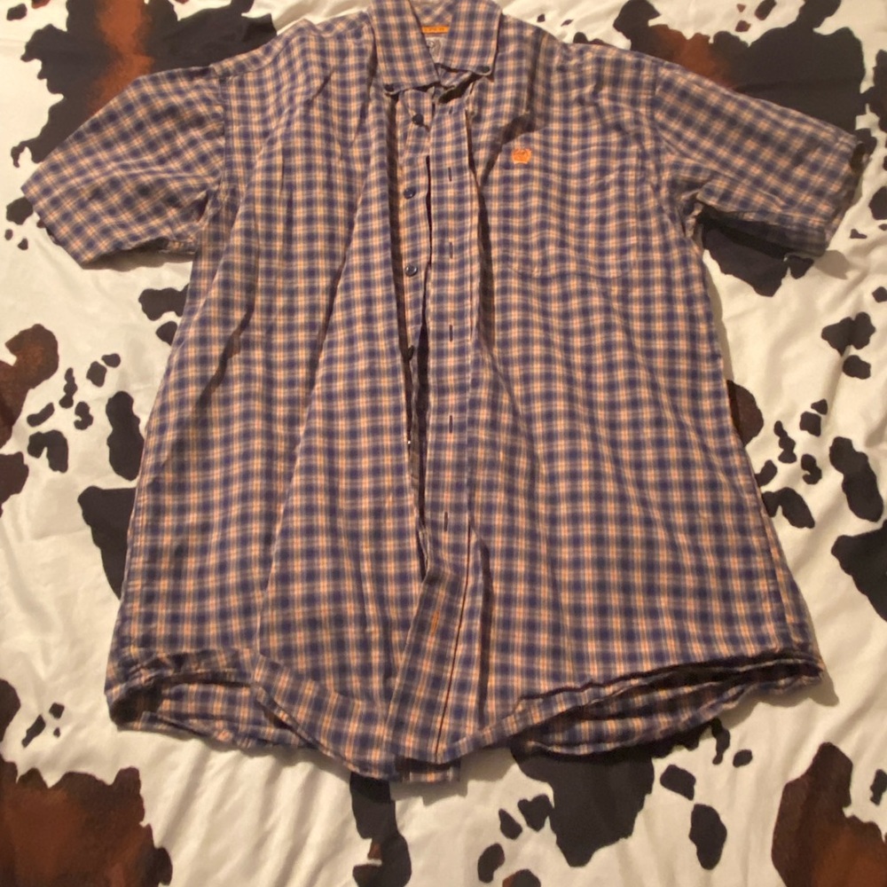 Men's Blue and Brown Checkered Shirt